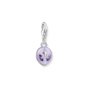 Thomas Sabo Charm-Anhänger Alienkopf mit violetter Kaltemaille und Steinen Silber