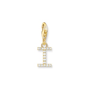 Thomas Sabo Pendentif Charm lettre I avec pierres blanches plaqué or
