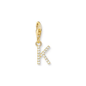 Thomas Sabo Charm-Anhänger Buchstabe K mit weissen Steinen vergoldet