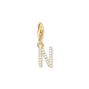 Thomas Sabo Charm-Anhänger Buchstabe N mit weissen Steinen vergoldet