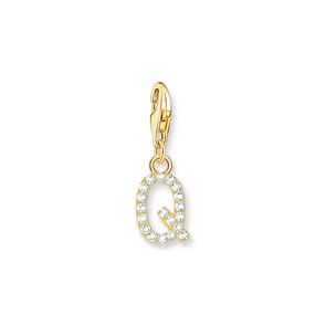 Thomas Sabo Charm-Anhänger Buchstabe Q mit weissen Steinen vergoldet