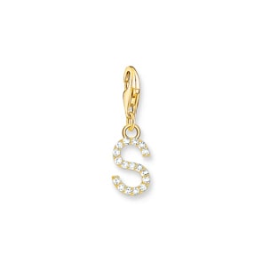 Thomas Sabo Pendentif Charm lettre S avec pierres blanches plaqué or
