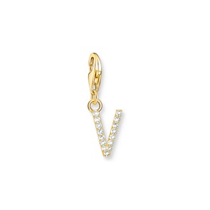 Thomas Sabo Charm-Anhänger Buchstabe V mit weissen Steinen vergoldet