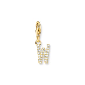Thomas Sabo Pendentif Charm lettre W avec pierres blanches plaqué or