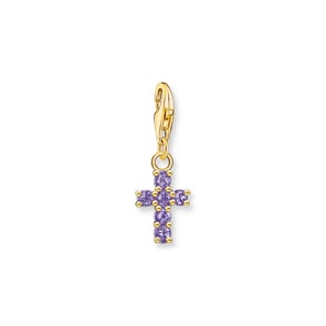 Thomas Sabo Pendentif Charm croix plaqué or avec pierres violettes