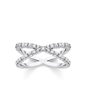 Thomas Sabo Charm Club  Ring Kugeln mit weissen Steinen silber