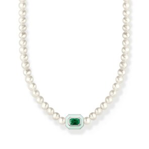 Thomas Sabo Choker mit weissen Perlen und grünem Stein
