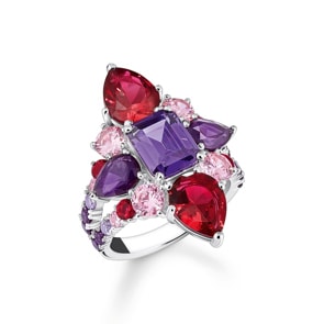 Thomas Sabo Heritage Pink Cocktailring mit bunten Steinen in drei Schliffarten Silber