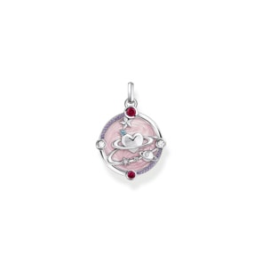 Thomas Sabo Cosmic Amulet Kettenanhänger rosa mit Herzplaneten und Steinen Silber