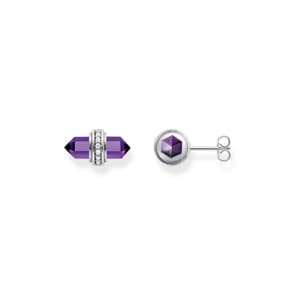 Thomas Sabo Cosmic Amulet Ohrstecker mit violettem imitiertem Amethyst Kristall Silber