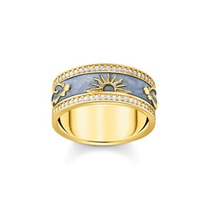 Thomas Sabo Cosmic Amulet Bague dorée bleue avec symboles cosmiques