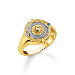Thomas Sabo Cosmic Amulet Siegelring mit Sonnensymbol und Steinen vergoldet