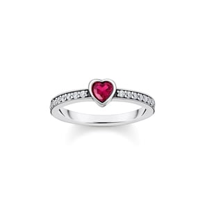 Thomas Sabo Cosmic Amulet Solitärring mit rotem Stein in Herzschliff Silber