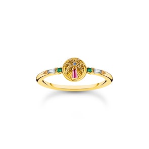 Thomas Sabo Festival Bague arborant un palmier et des gemmes multicolores dorée