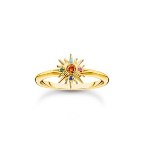 Thomas Sabo Festival Bague arborant un soleil et des gemmes multicolores dorée