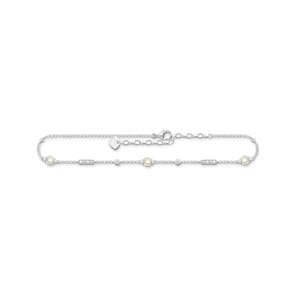 Thomas Sabo Fusskette mit Perlen und weisse Steine silber