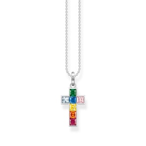 Thomas Sabo Kette Kreuz bunte Steine silber