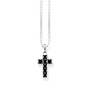 Thomas Sabo Kette Kreuz mit schwarzen Steinen Silber