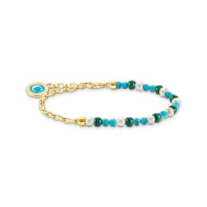 Thomas Sabo As We Kiss Member Charm-Armband mit weissen Perlen, Malachit und Charmista Coin vergoldet