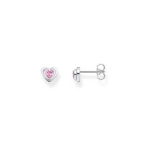 Thomas Sabo Ohrstecker Herz mit pinkfarbenem Zirkonia Silber geschwärzt