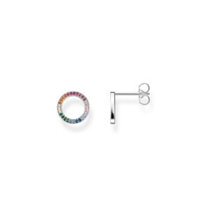 Thomas Sabo Ohrstecker Together rund mit bunten Steinen Silber geschwärzt