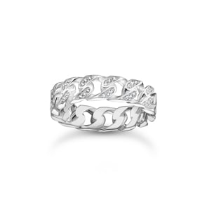Thomas Sabo Rebel Basics Bague à maillons en argent, pierres blanches, étroite