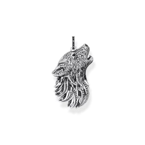 Thomas Sabo Rebel Wolf Silver blackened pendant howling wolf with stones