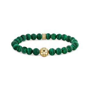 Thomas Sabo Rebel Wolf Bracelet de Beads en gemmes vertes, plaqué or