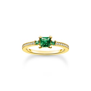 Thomas Sabo Bague avec vertes et pierres blanches or