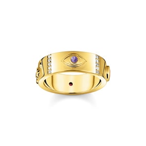 Thomas Sabo Bague symboles cosmiques et pierres plaquée or