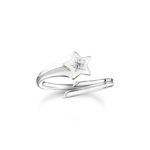 Thomas Sabo Ring Stern mit weissen Steinen und weisser Kaltemaille Silber