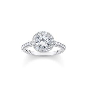 Thomas Sabo Sparkling White Halo-Ring mit weissem Stein im Brillantschliff Silber