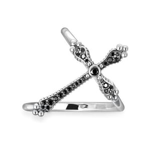 Thomas Sabo Sterling Silver Glam & Soul Damenring Royalty Kreuz Schwarze Steine
