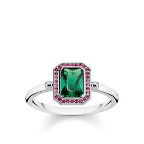 Thomas Sabo Sterling Silver Glam & Soul Bague pour Femmes Pierres Rouges et Vertes Argent