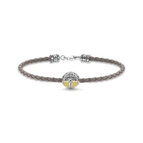 Thomas Sabo Sterling Silver Rebel at Heart Bracelet en cuir gris arbre de l'amour or