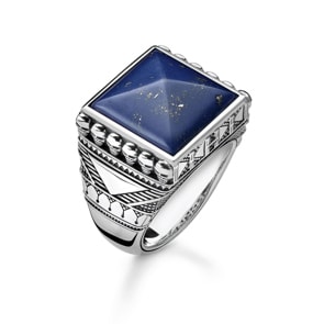 Thomas Sabo Sterling Silver Rebel at Heart Ring Ethno Totenköpfe blau