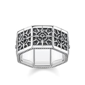 Thomas Sabo Sterling Silver Rebel at Heart Ring Kompass Eckig Schwarz