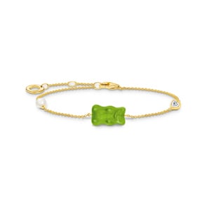 Thomas Sabo x HARIBO Armband mit grünem Goldbären, Perle und Stein vergoldet