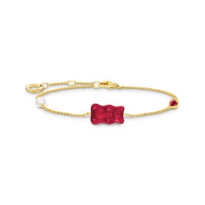 Thomas Sabo x HARIBO Armband mit rotem Goldbären, Perle und Stein vergoldet