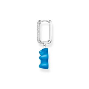 Thomas Sabo x HARIBO Créole individuelle à breloque Ours d’or bleu en version moyenne et pierres, argent