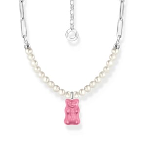 Thomas Sabo x HARIBO Gliederkette mit pinkem Goldbären-Anhänger und Perlen Silber