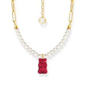 Thomas Sabo x HARIBO Gliederkette mit rotem Goldbären-Anhänger und Perlen vergoldet