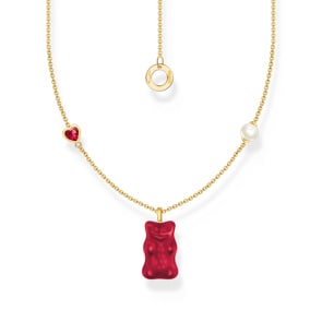 Thomas Sabo x HARIBO Kette mit rotem Goldbären-Anhänger, Herz und Perle vergoldet