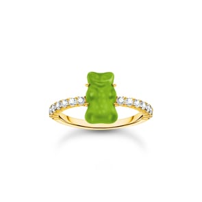 Thomas Sabo x HARIBO Ring mit grünem Mini-Goldbären und Steinen vergoldet