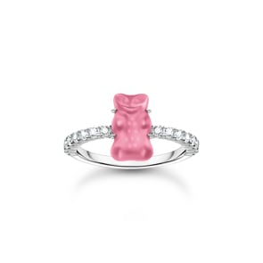 Thomas Sabo x HARIBO Ring mit pinkem Mini-Goldbären und Steinen Silber
