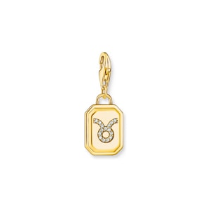 Thomas Sabo Zodiac Charms Charm-Anhänger Sternzeichen Stier mit weissen Steinen vergoldet