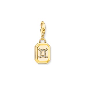 Thomas Sabo Zodiac Charms Charm-Anhänger Sternzeichen Zwilling mit weissen Steinen vergoldet