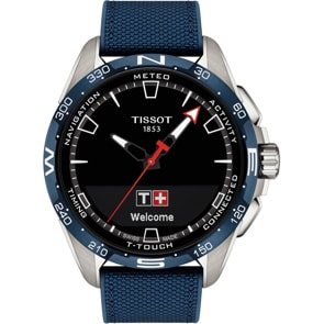 Tissot T-Touch Connect Solar Smartwatch Titan mit blauem Kautschukarmband