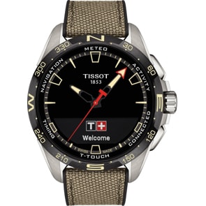 Tissot T-Touch Connect Solar Smartwatch Titan mit braunem Kautschukarmband