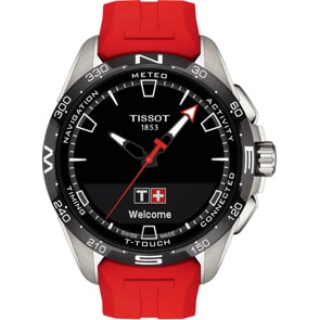 Tissot T-Touch Connect Solar Smartwatch Titan mit rotem Kautschukarmband